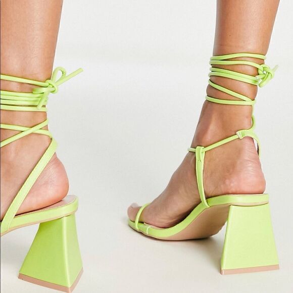 ASOS Raid Gorgeous lime green lace up sandals - Picture 3 of 8
